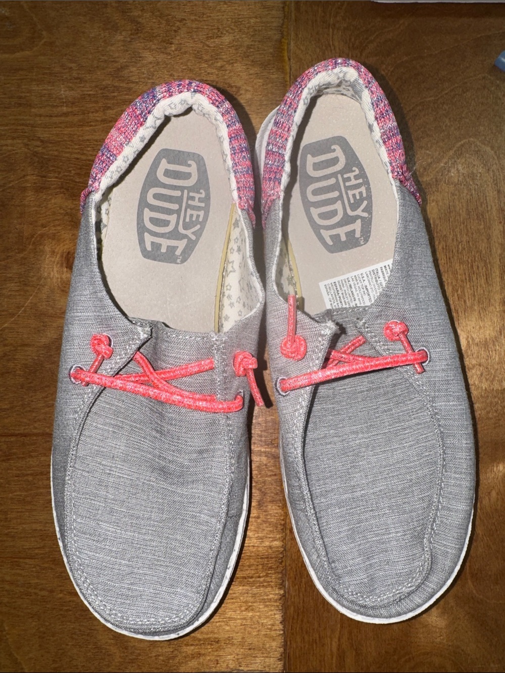 Hey Dude Gray Slip-Ons with Pink Cord Accents